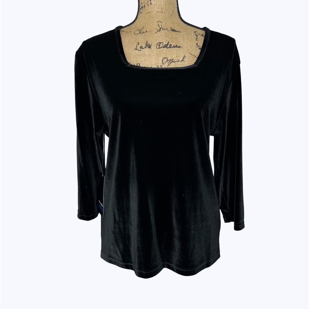 Moving Bleu Velvet Top Black Square Neck Vintage Party Event 90s NEW Sz XL